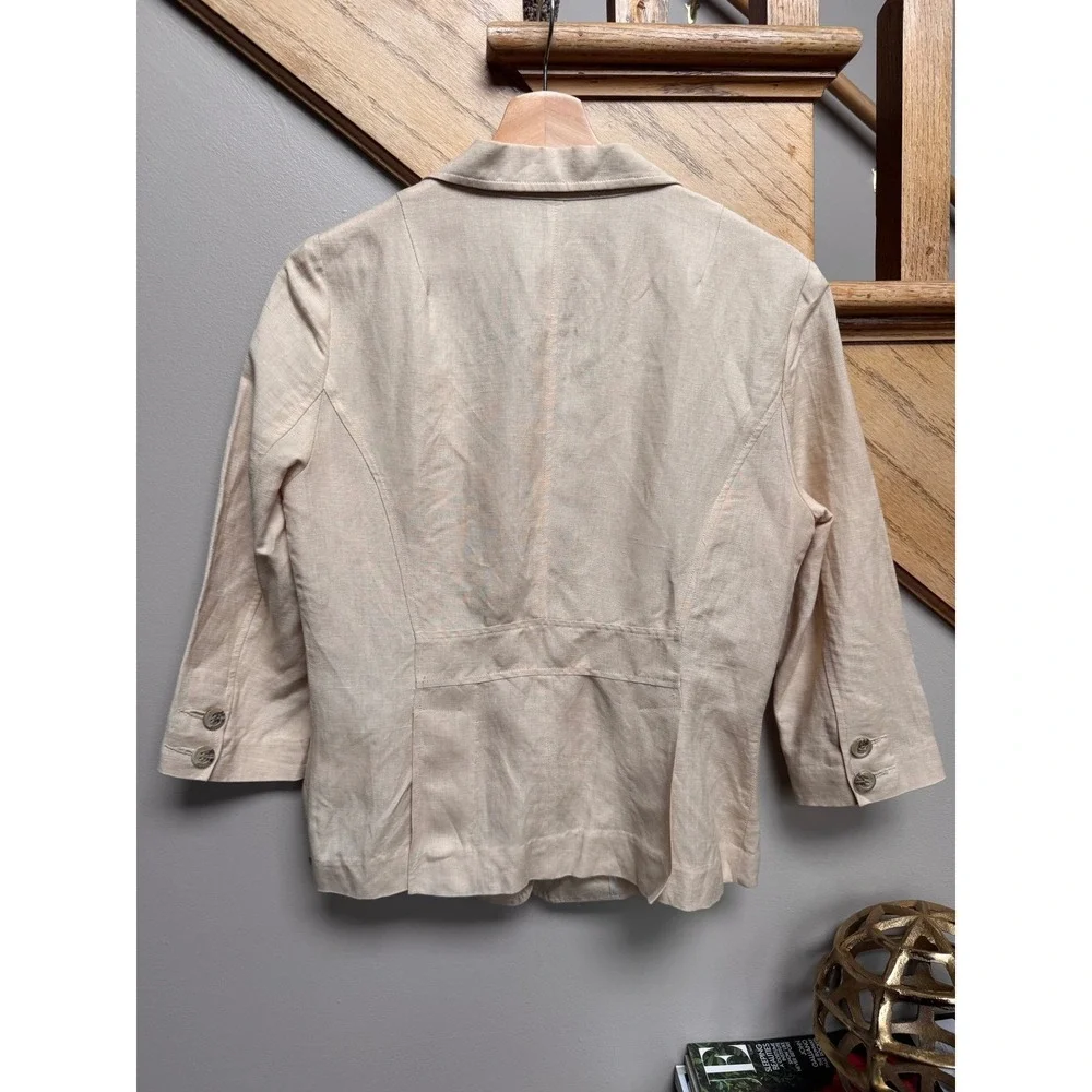 aryn k. Women Linen Blend Blazer M Beige Neutral Travel Resort Minimalist Career